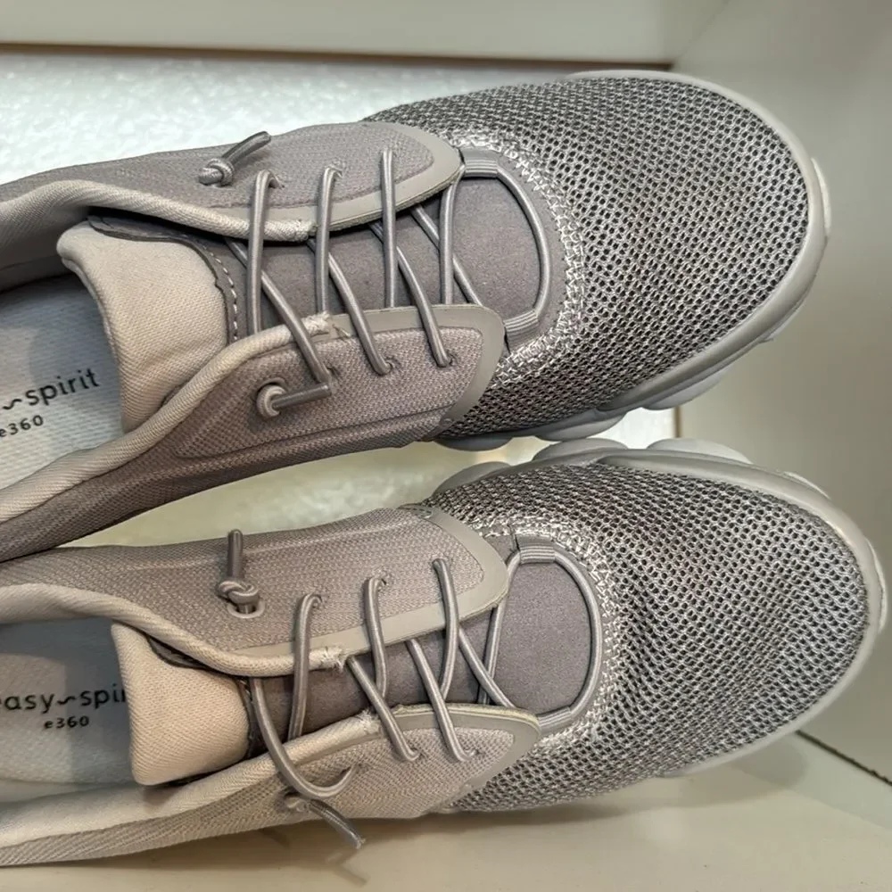 Easy Spirit Womens Comfort Lace Up Knit Walking Gray Athletic Slip On Sneakers